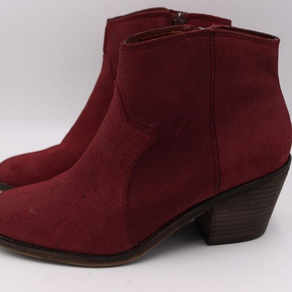 Lucky Brand Red Suede Ankle Booties 7.5 Boho Western Fall Western Winter Look - Picture 6 of 13